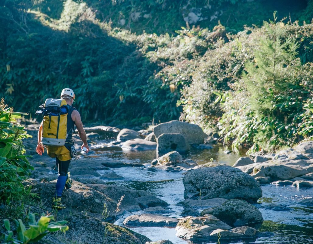 Canyoning on a water stream in São Jorge, Azores